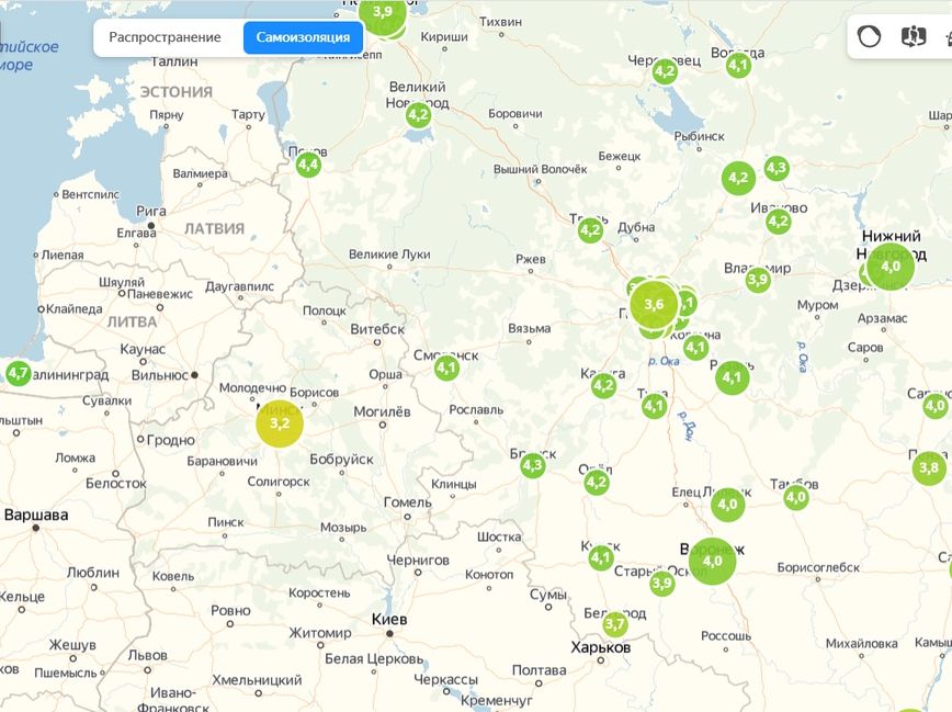 На интерактивной карте можно сравнить самоизоляцию в Твери и Москве