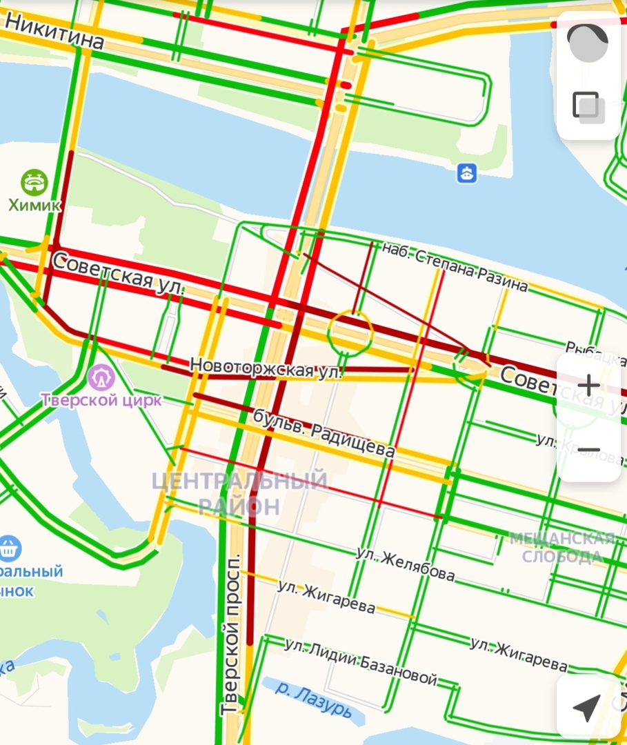 Тверской проспект тверь на карте. Пробки в Твери сейчас в центре. Яндекс пробки Тверь. Пробки Тверь сейчас. Пробки Тверь Заволжский район.