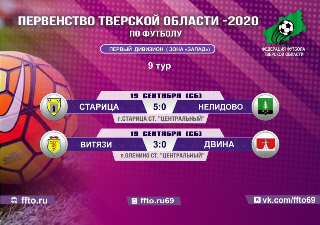 Опубликованы результаты 9-ого тура Первенства и Чемпионата Тверской области по футболу