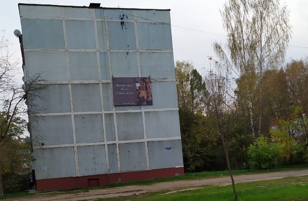 Неизвестный Дима извинился посредством плаката на доме в Тверской области Неизвестный Дима извинился посредством плаката на доме в Тверской области