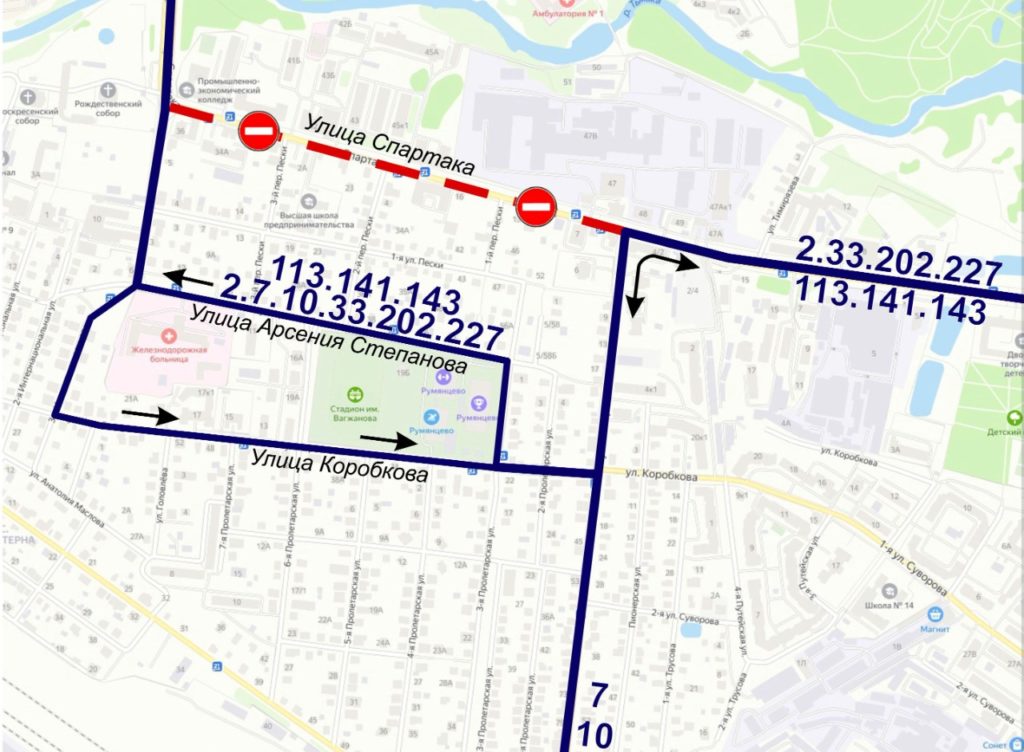 Схема объезда перекрытой улицы Спартака в Твери Схема объезда перекрытой улицы Спартака в Твери