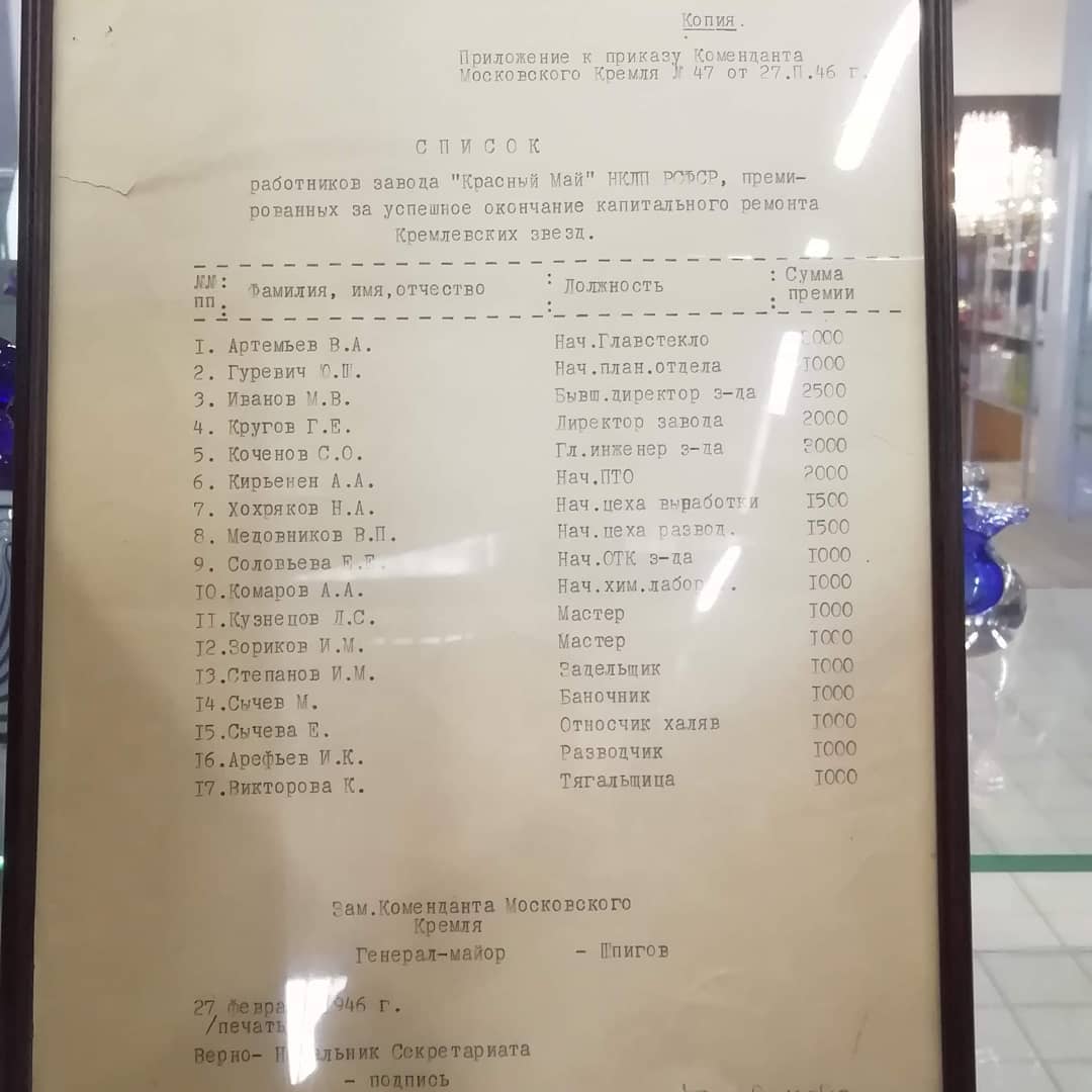 Стекло для рубиновых звёзд Кремля попало в частную коллекцию в Тверской области