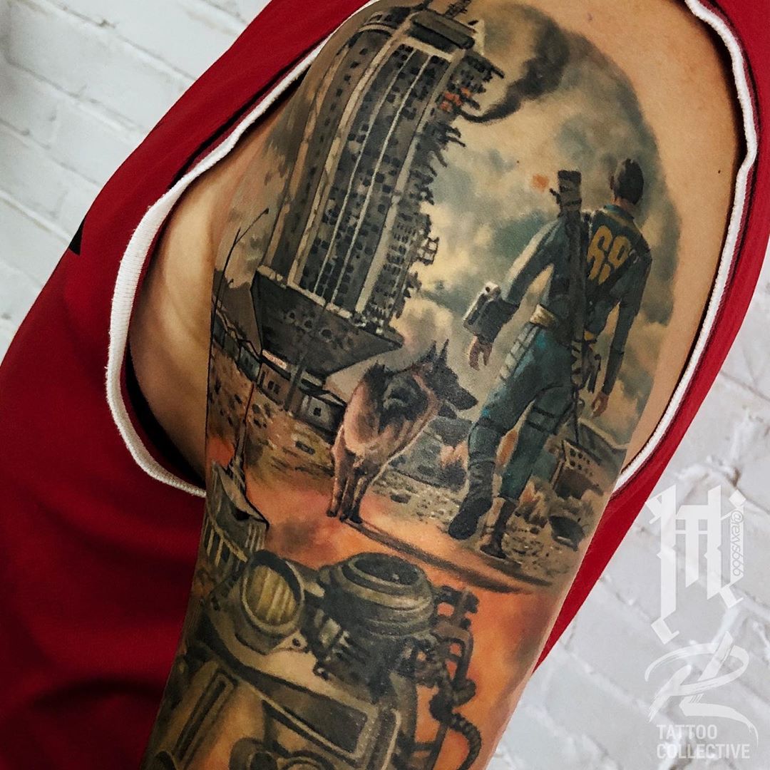 Парень сделал на плече тату с изображение постапокалиптической Твери