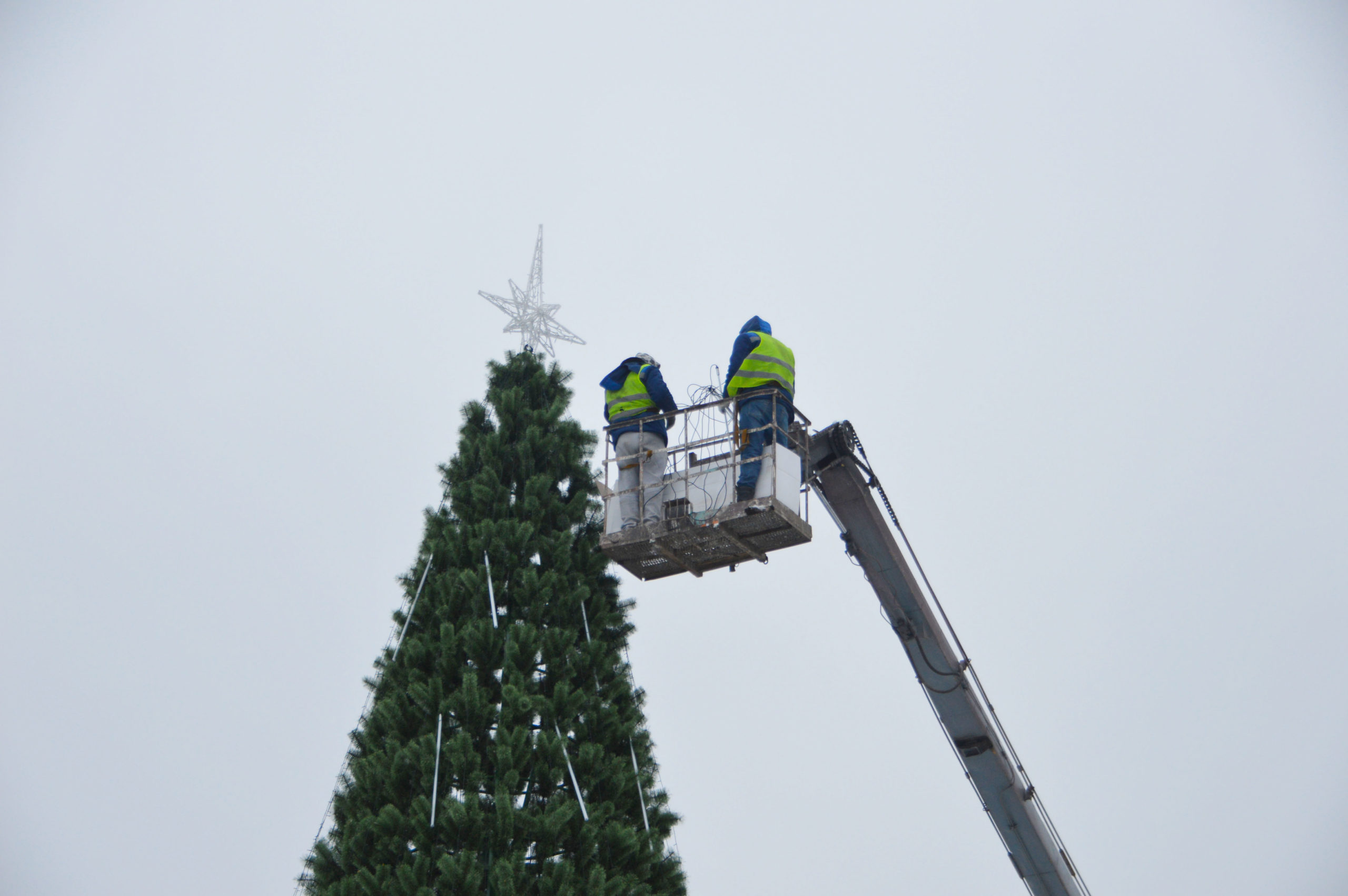 На главных площадях Твери зажигаются новогодние украшения