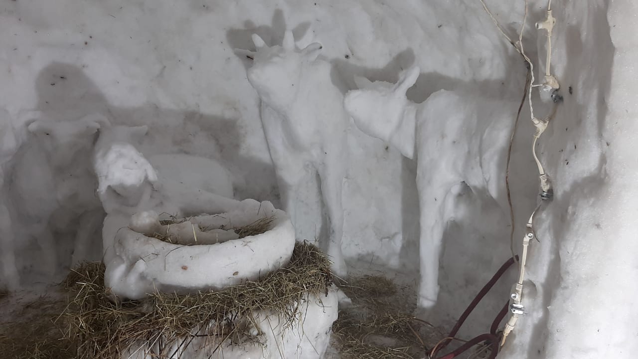 У стен храма в Твери появился рождественский вертеп из снега