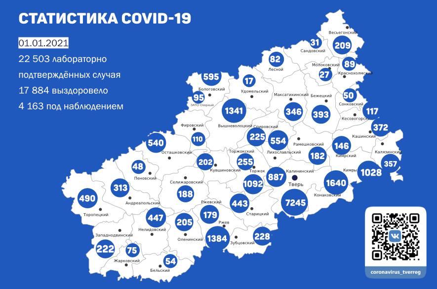 Карта распространения коронавируса в Тверской области на 1 января