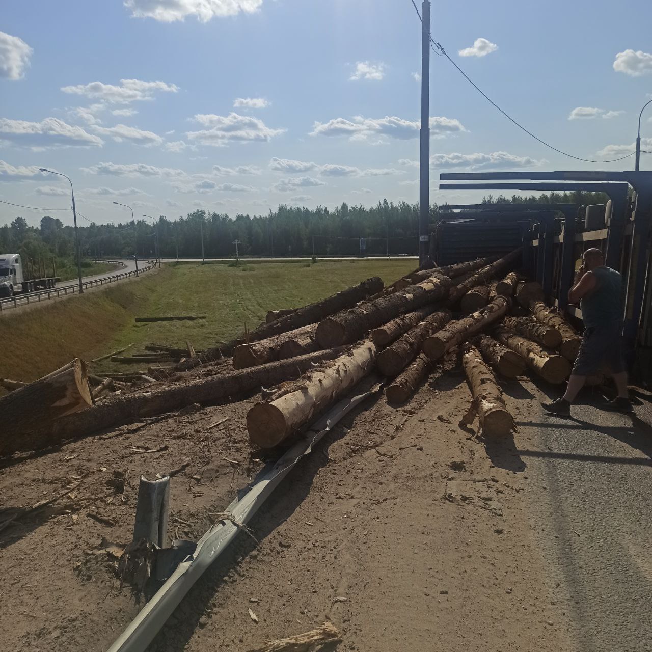 Под Тверью погиб водитель перевернувшегося лесовоза