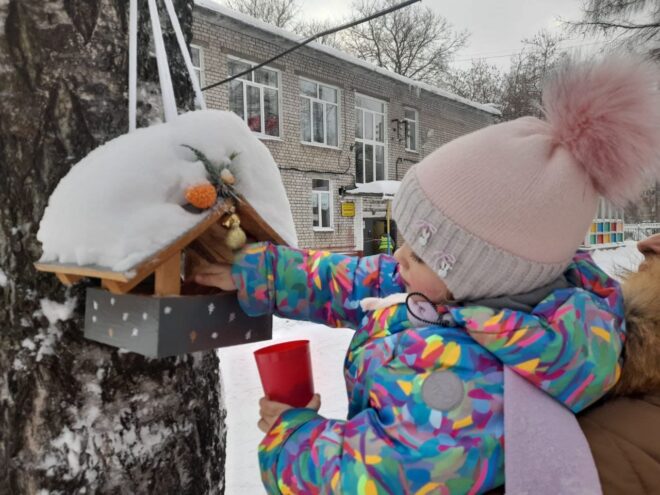 В детских садах Твери дети кормят птиц