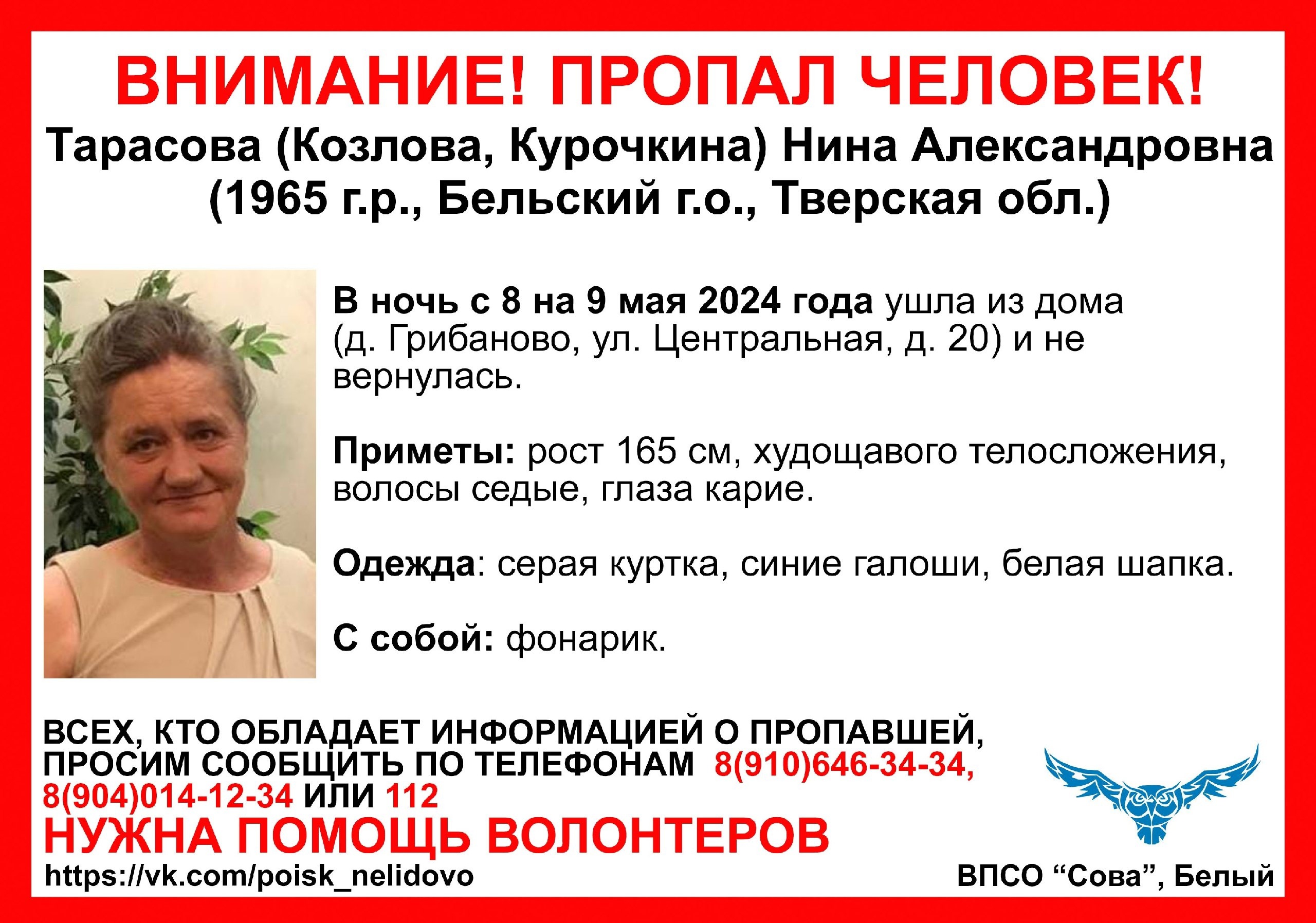 В Тверской области пропала женщина в синих галошах