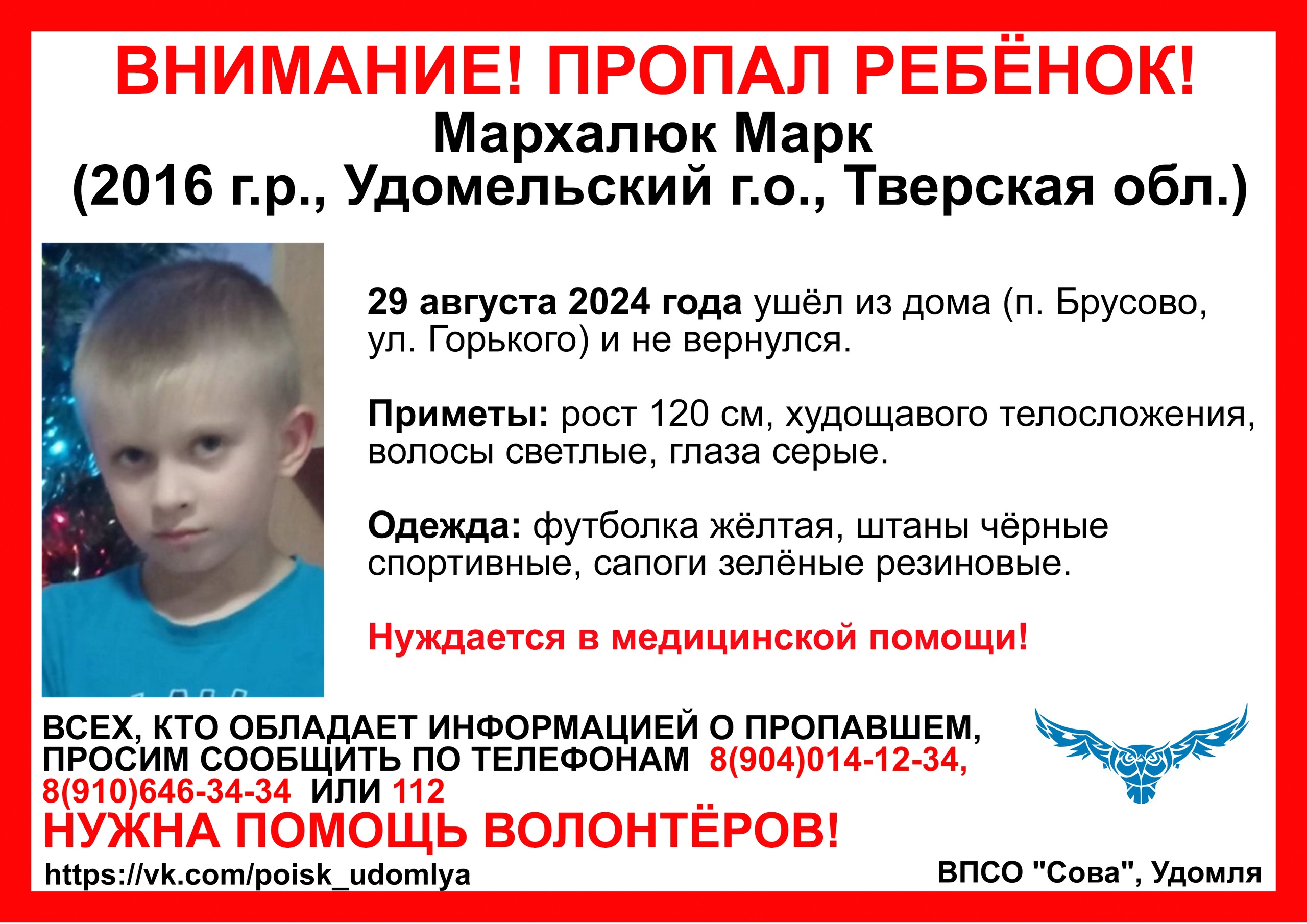 В Тверской области ищут мальчика в желтой футболке