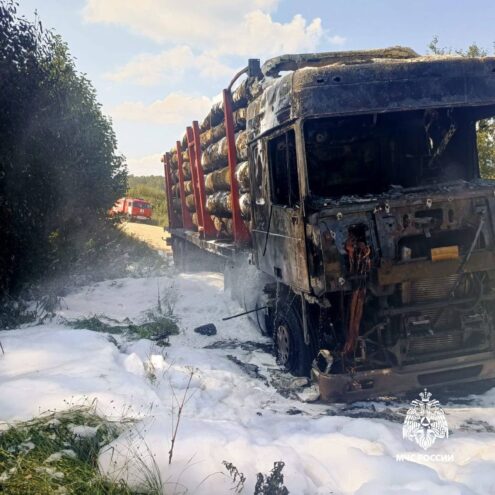 В Тверской области на ходу загорелся лесовоз