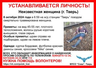 Волонтёры обновили ориентировку, по которой просят опознать погибшую в Твери женщину Волонтёры обновили ориентировку, по которой просят опознать погибшую в Твери женщину