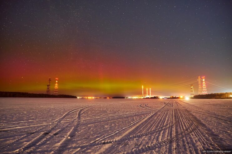 В Тверской области сфотографировали яркое северное сияние яркое северное сияние