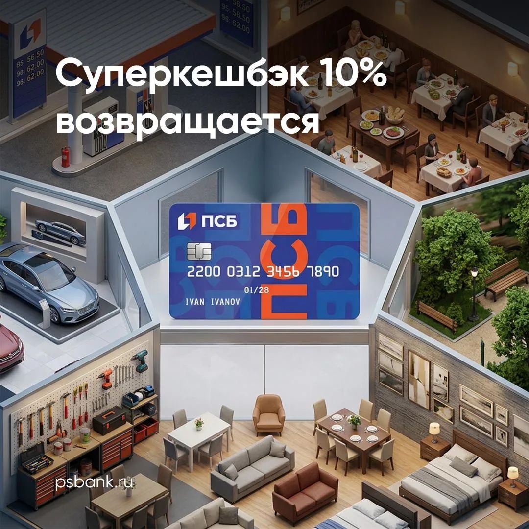 До 10% за летние покупки: ПСБ начисляет повышенный кешбэк по кредитной карте
